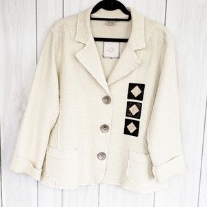Cream color waffle weave patchwork jacket